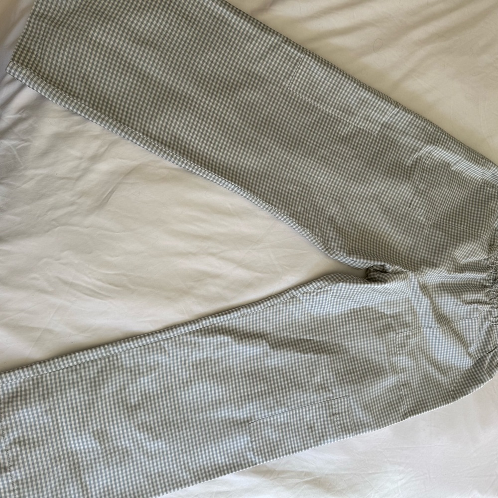 DONNI. Light Blue silk taffeta gingham cargo pants